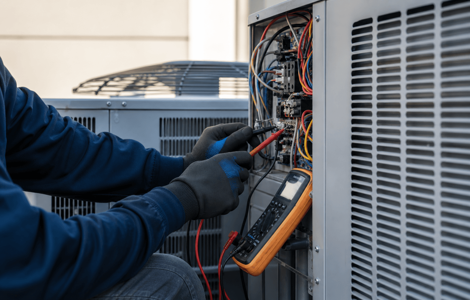 Emergency HVAC technician at work
